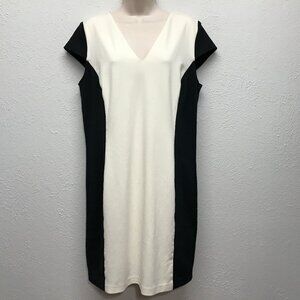 Michael Kors Dress Size 12 Black and Cream Cap Sleeve Knee Length Pencil Stretch